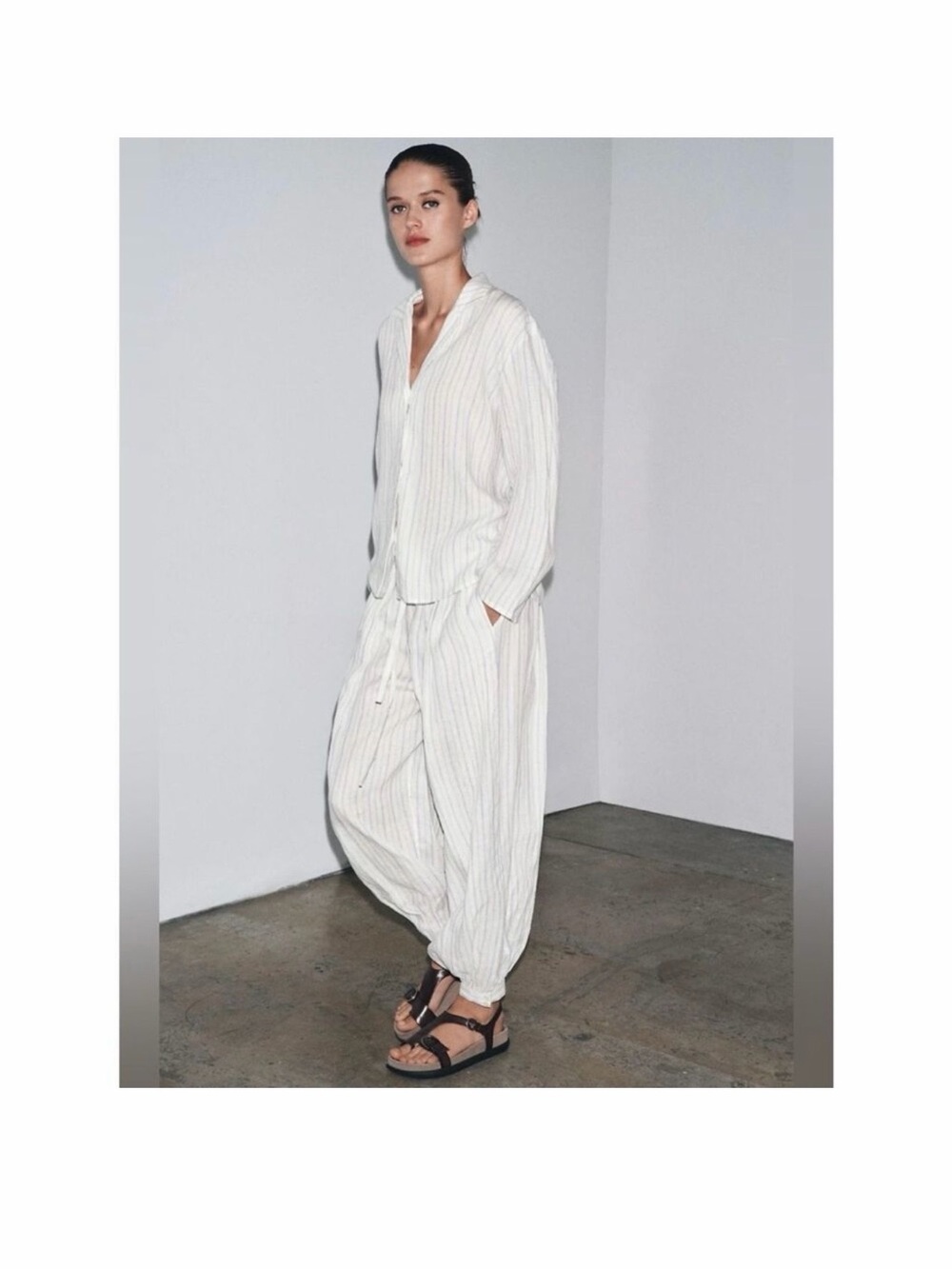 100% Linen Set Shirt Balloon Pants